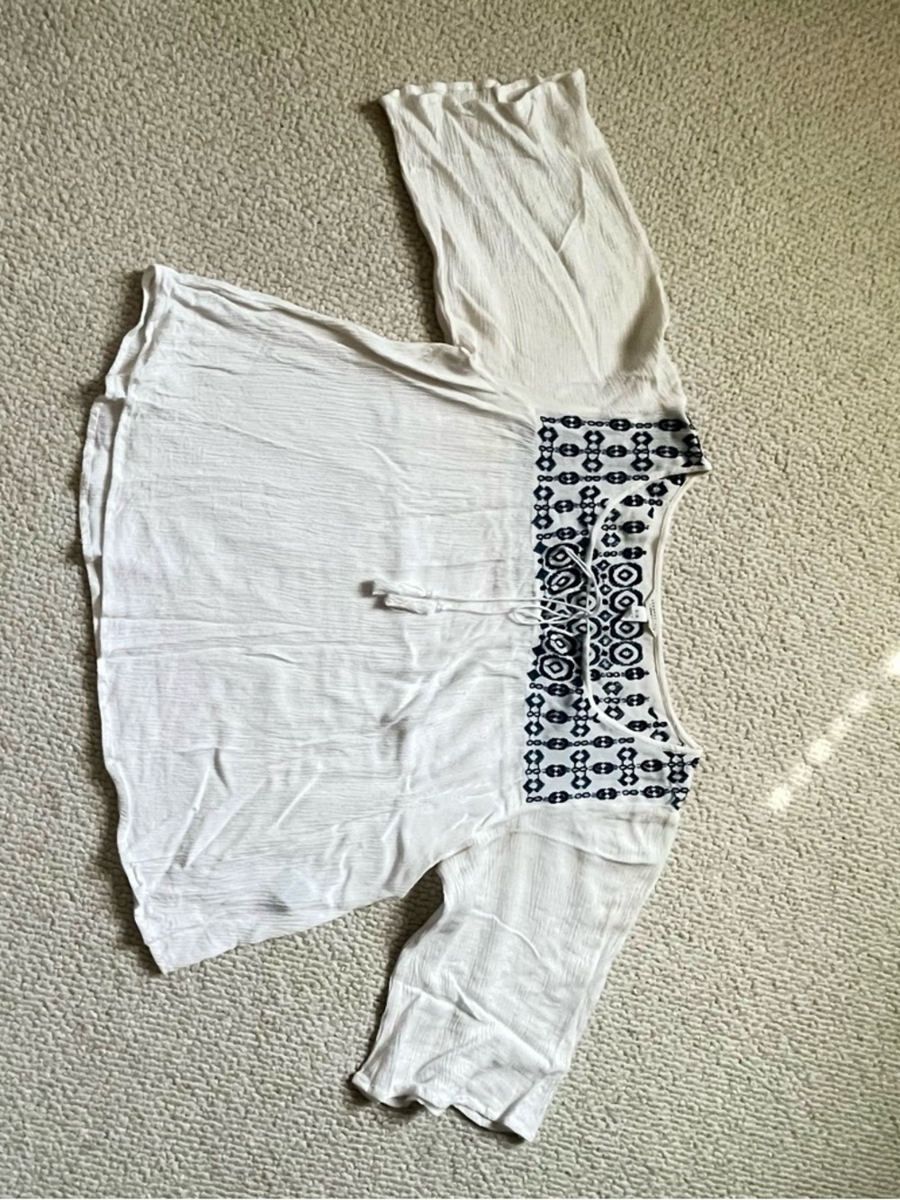 Aeropostale White Tunic with Navy Embroidered Yoke Detail